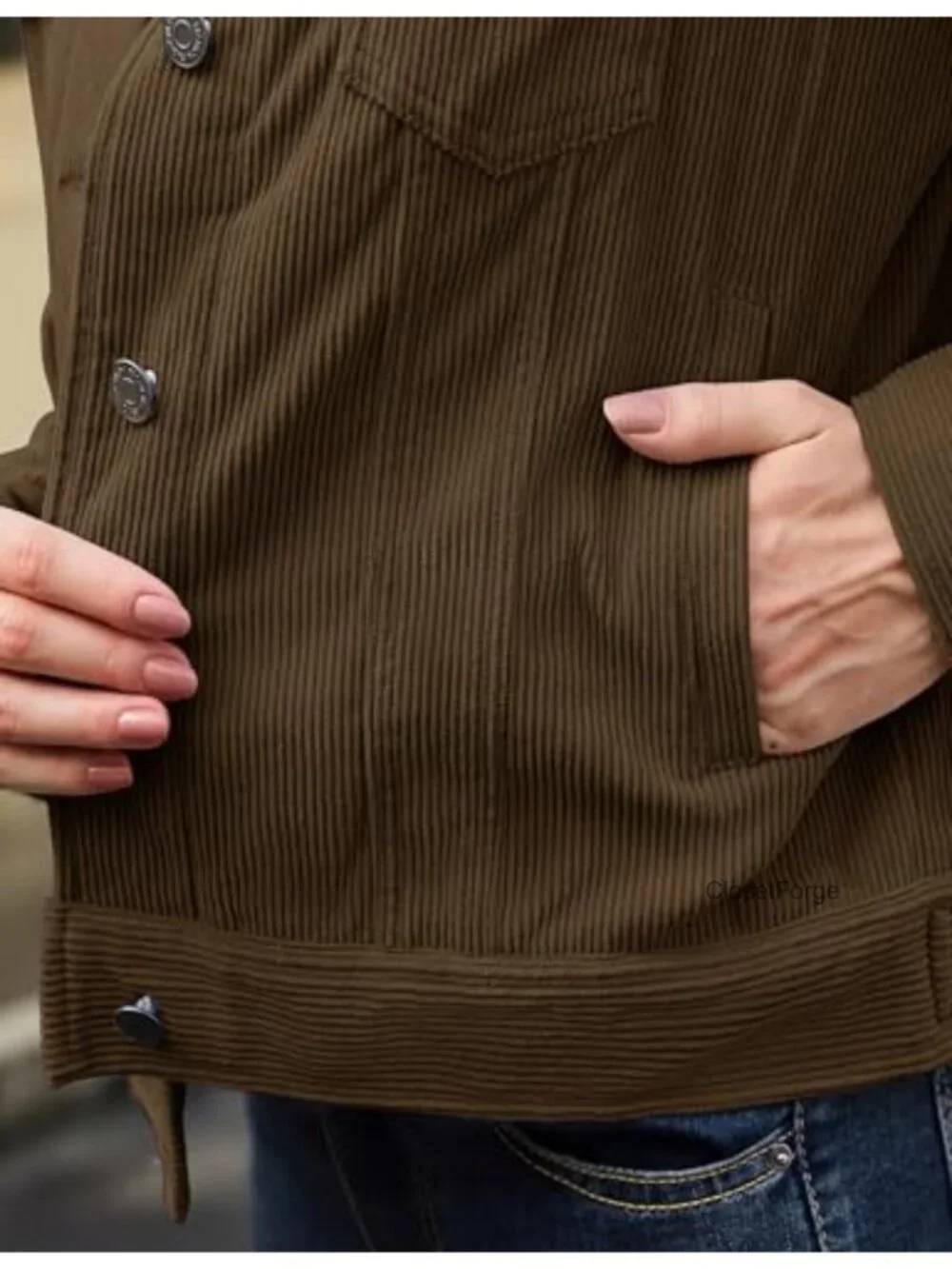 Corduroy Button Down Jacket with Pockets Drop Shoulder Long Sleeve Shacket